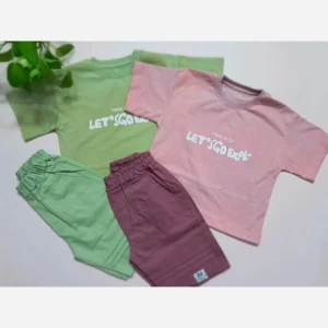 ست تیشرت و شلوارک اسپرت پسرانه و دخترانه مدل let’s go جنس پنبه یک رو