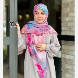 روسری نخ کاستوم طرح درنا سایز 140 صورتی چرخ دوز سیتو
