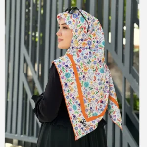 روسری نخ کاستوم طرح گلدخت قواره بزرگ 140 سانتیمتر رنگی شاد بهاری تابستانی
