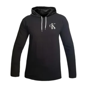 تیشرت آستین بلند مردانه طرح CK مدل S4647 کلاه دار نخی اعلا مشکی سایز L XL 2XL
