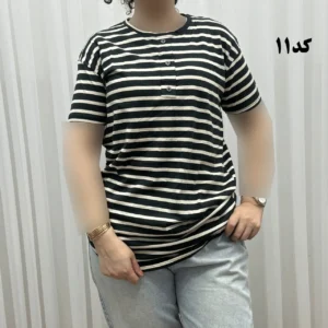 تیشرت H&M راه راه دکمه نما نخ پنبه چهارفصل زنانه و دخترانه تنخور راحت سایز بزرگ