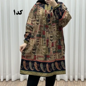 تونیک سایز بزرگ وارداتی مدل حاشیه ترمه جنس نخی سایز 6 تا 8 جلو دکمه دار چهارفصل زنانه