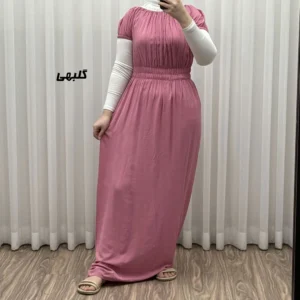 پیراهن ساحلی نخی زنانه و دخترانه آستین کوتاه فری سایز مدل باربی