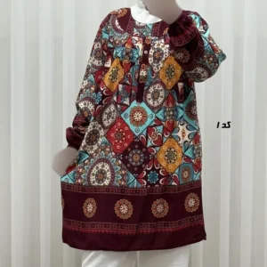 تونیک نخی زنانه سایز بزرگ مدل ستاره دکمه دار