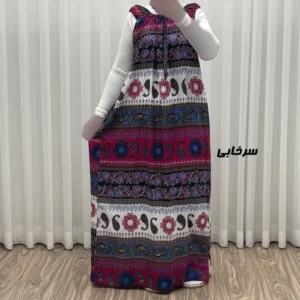 پیراهن ماکسی نخی زنانه آستین حلقه ای فری سایز مناسب تا سایز 52