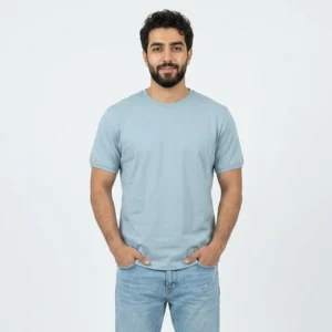 تیشرت بیسیک مردانه پنبه خالص یقه گرد آبی کد 11856