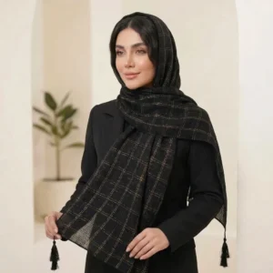 شال برشکا دور ریش منگولهدار خاکستری جنس درجه یک فوقالعاده سبک