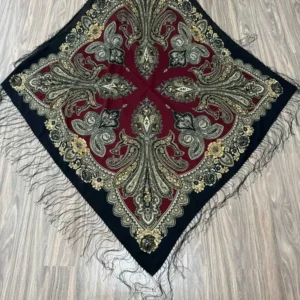 روسری نخی ترکمن قواره 140 در 140 رنگی سنتی چهار فصل