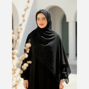 شال کرپ مشکی اکلیلی شیفون وارداتی سایز 70 در 198 شال کرپ مشکی اکلیلی شیفون وارداتی سایز 70 در 198