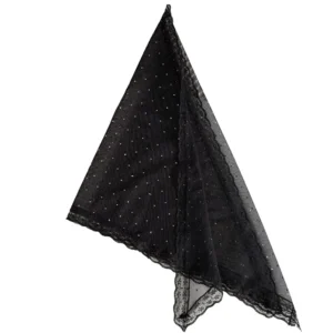 مینی اسکارف مجلسی نگین دار تور دانتل دوزی شده مشکی 70x70