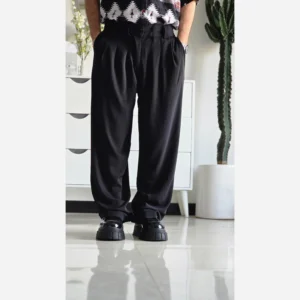 شلوار بگ پارچه ای زنانه مدل پیله دار جنس کاترین رنگ مشکی سایز L تا 3XL