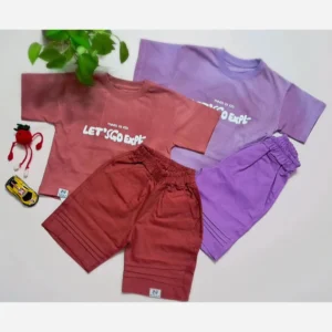 ست تیشرت و شلوارک اسپرت پسرانه و دخترانه مدل let’s go جنس پنبه یک رو