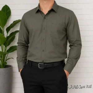 پیراهن آستین بلند مردانه پارچه کجراه و سوزنی نخی سایز L تا 2XL