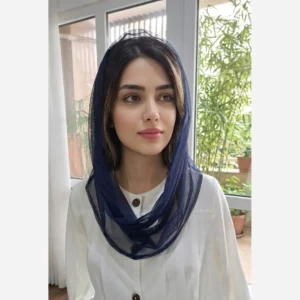 شال رینگی تور ساده و راه راه دور گیپور مشکی سرمه ای و قهوه ای سایز 100 در 50 سانتیمتر