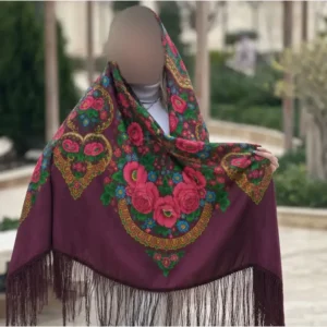 روسری ترکمنی پشمی اصیل برند Pavlovo Posad قواره 145 در 145 سانتیمتر تولید روسیه روسری ترکمنی پشمی اصیل برند Pavlovo Posad قواره 145 در 145 سانتیمتر تولید روسیه