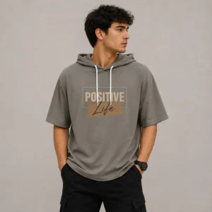 تی شرت مردانه کلاهدار پنبه ای طرح حروف مدل positive
