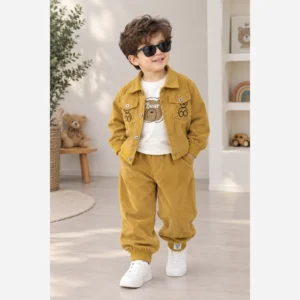 ست سه تیکه مخمل کبریتی اسپرت دخترانه و پسرانه وارداتی مناسب 1 تا 5 سال و نیم