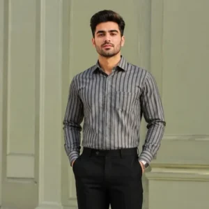 پیراهن مردانه راه راه آستین بلند اندامی پارچه بنگال سایز L تا 2XL